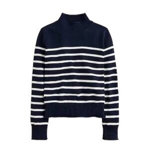 J. Crew Navy and White Striped Turtleneck Sweater